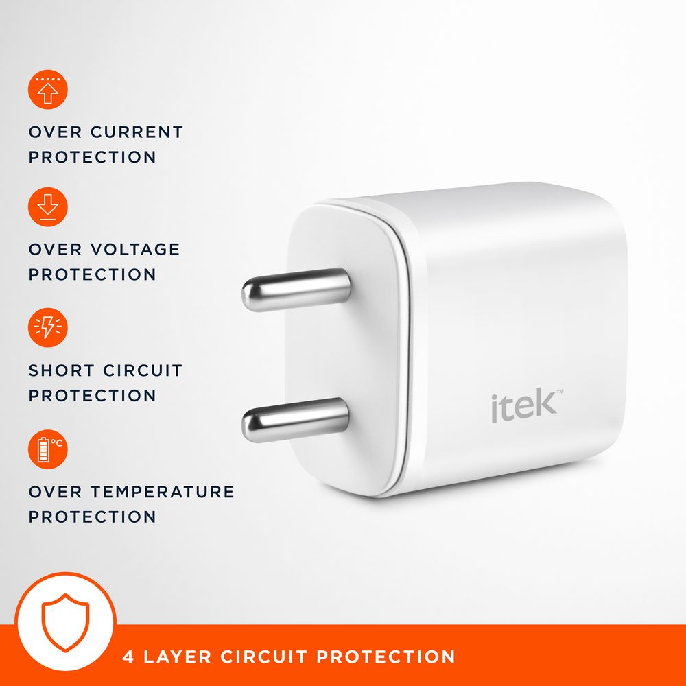 Buy Itek 20W Type A & Type C 2Port Fast Charger (ShortCircuit